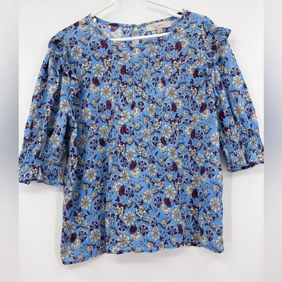 LOFT Blue Floral Blouse - Picture 3 of 11